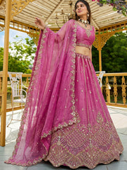 Awesome Pink Dori Work Satin Engagement Wear Lehenga Choli