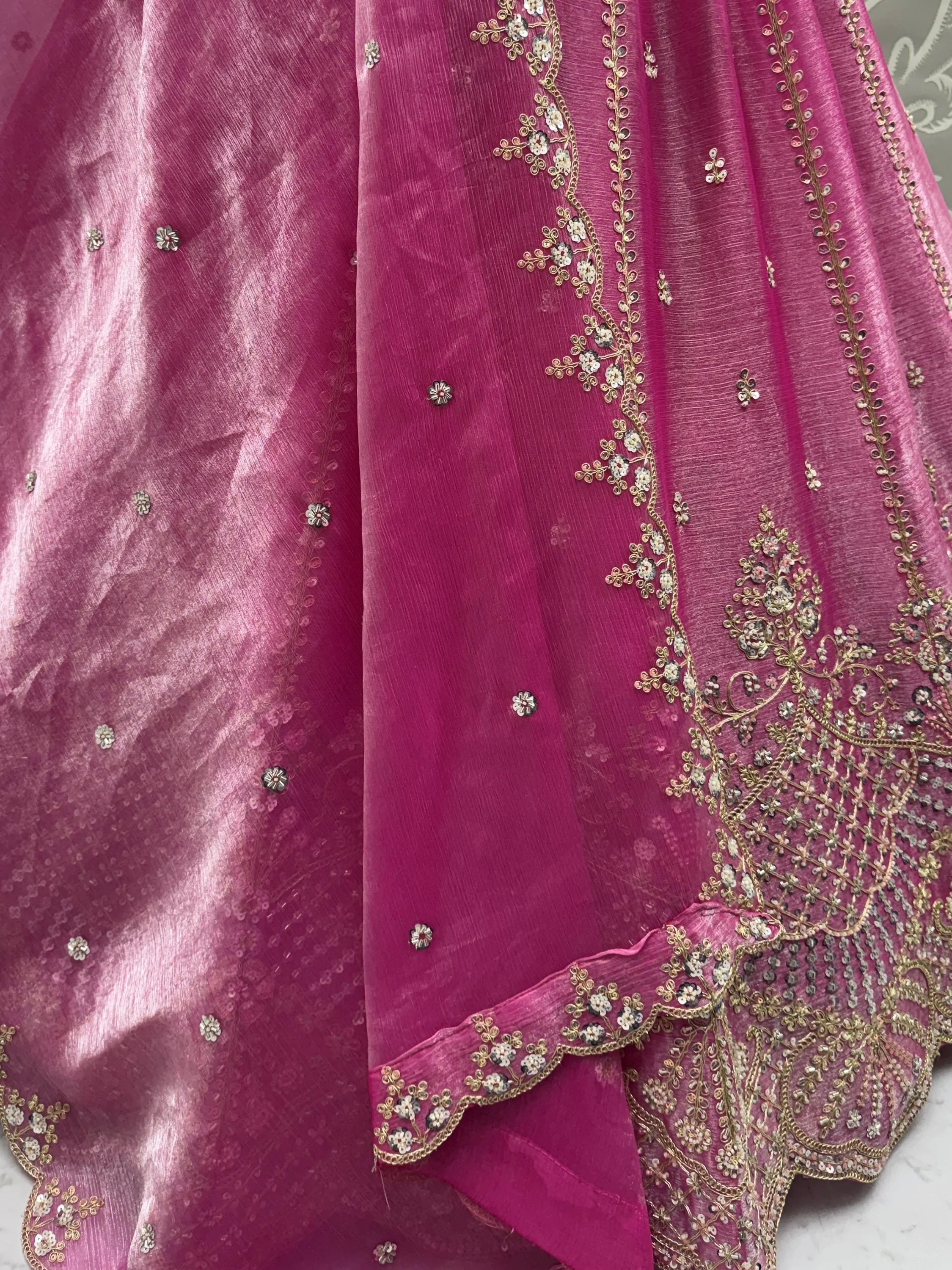 Awesome Pink Dori Work Satin Engagement Wear Lehenga Choli