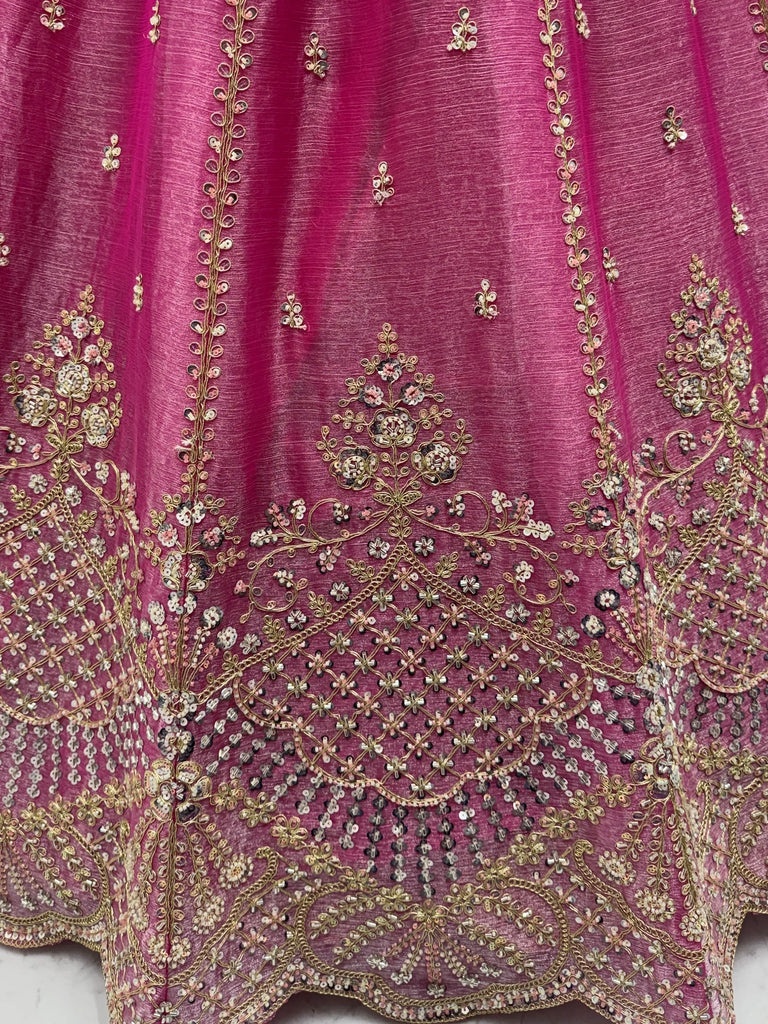 Awesome Pink Dori Work Satin Engagement Wear Lehenga Choli