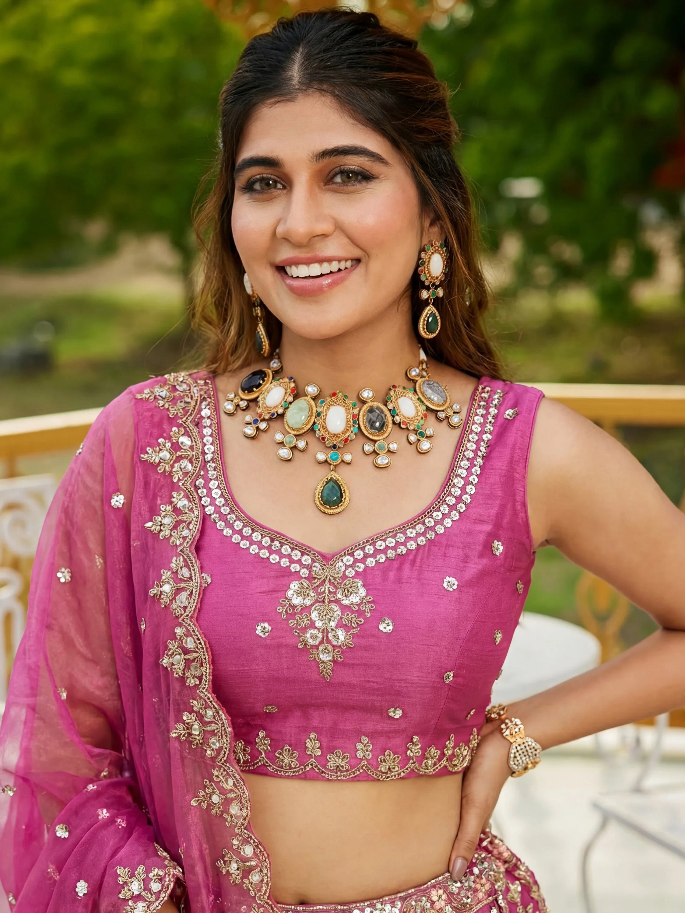 Awesome Pink Dori Work Satin Engagement Wear Lehenga Choli