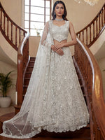 Captivating White Beads Work Net Reception Wear Lehenga Choli