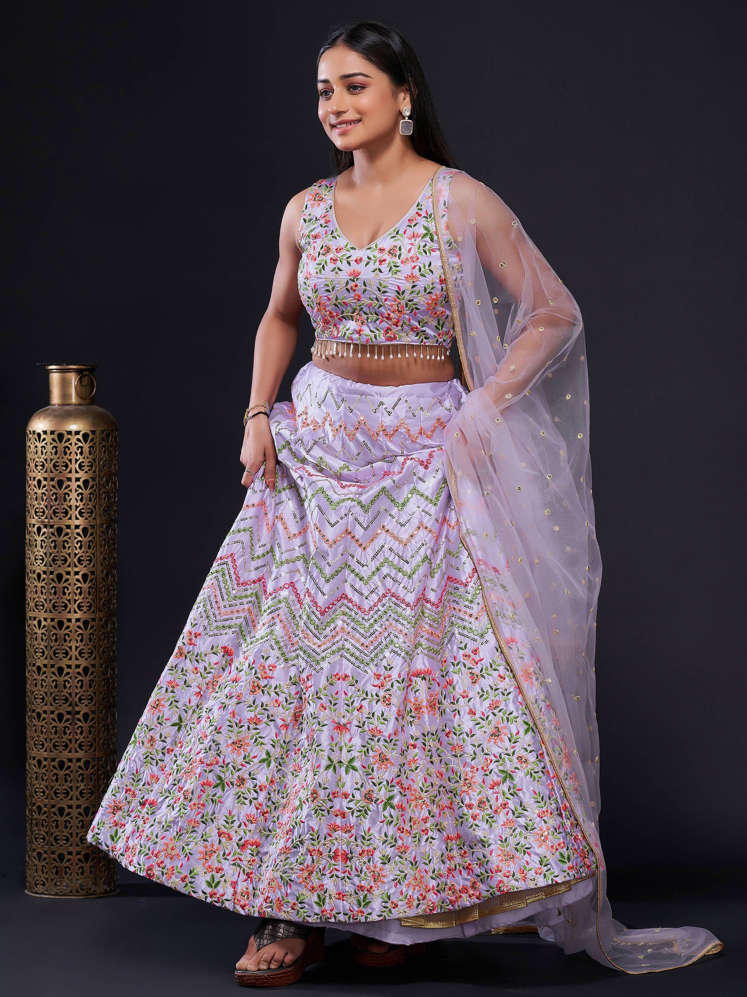 Glorious Purple Embroidered Silk Event Wear Lehenga Choli