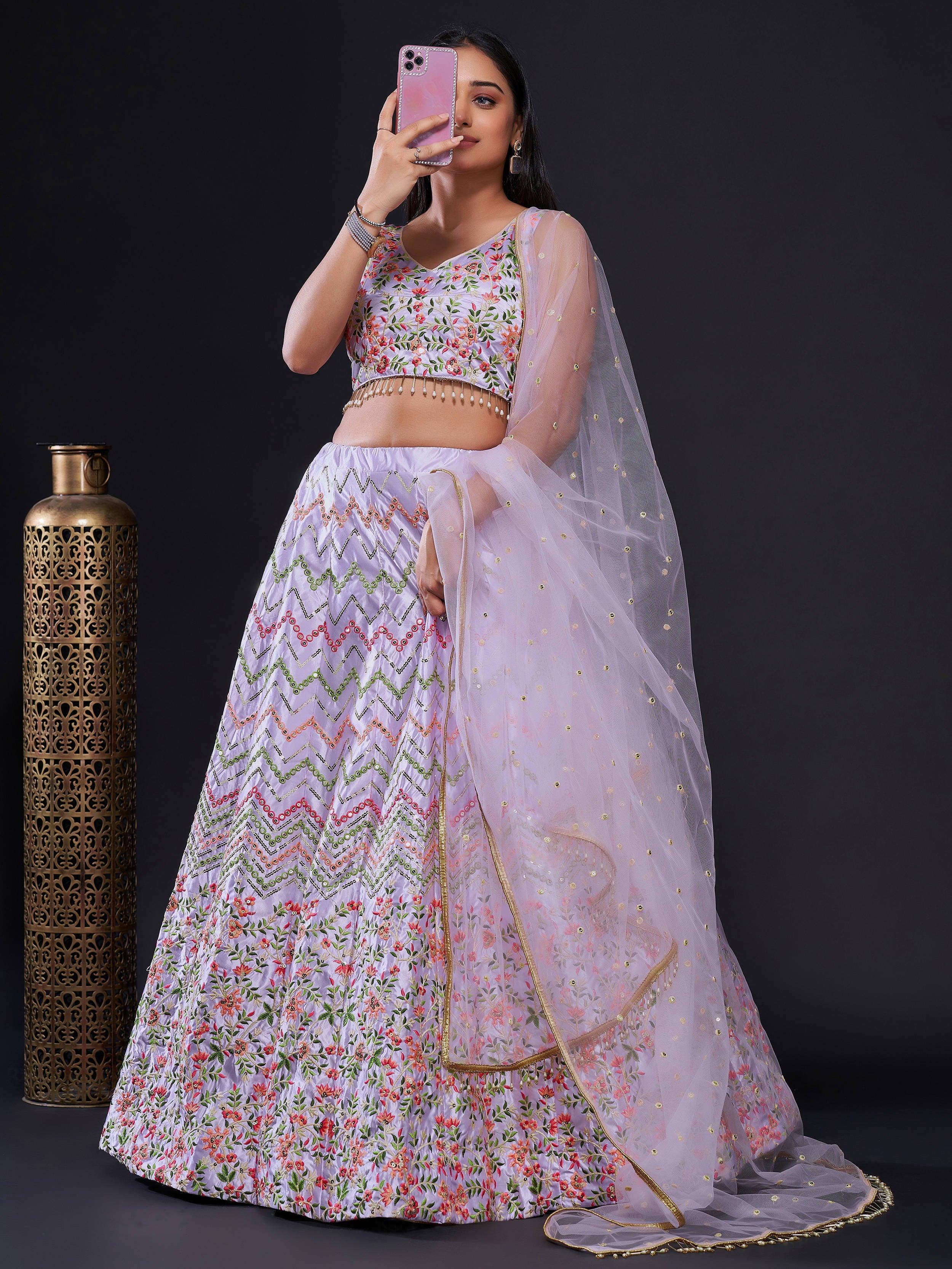 Glorious Purple Embroidered Silk Event Wear Lehenga Choli