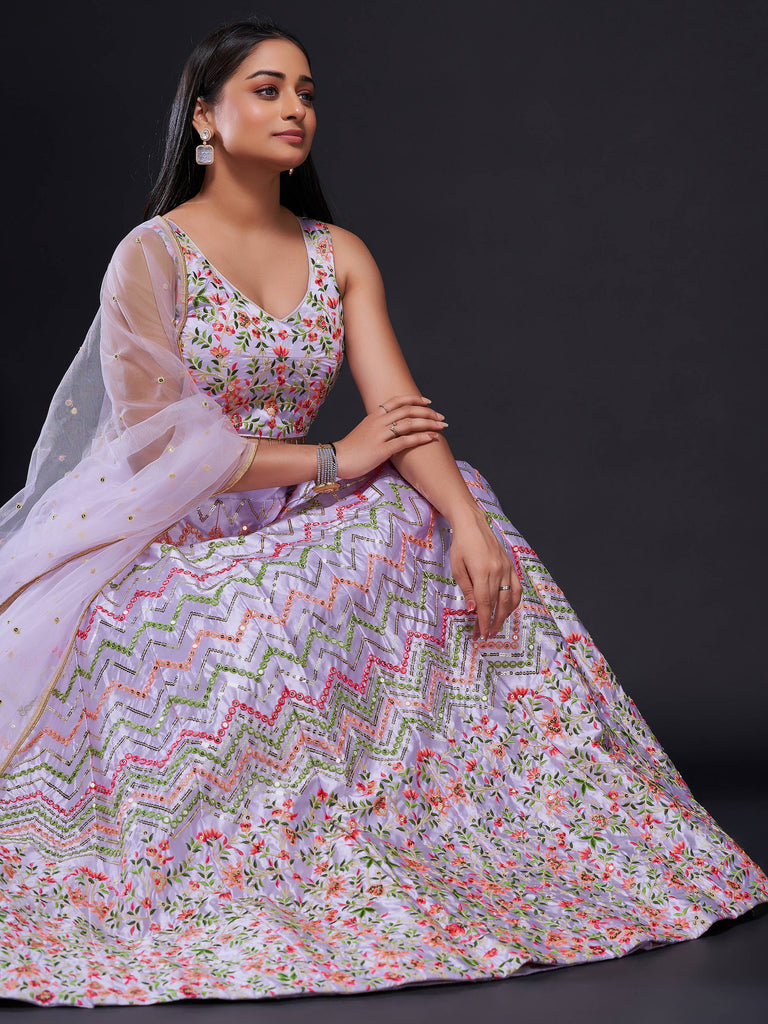 Glorious Purple Embroidered Silk Event Wear Lehenga Choli
