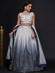 Dazzle Navy-Blue & White Sequins Work Georgette Reception Lehenga Choli