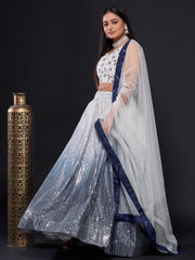 Dazzle Navy-Blue & White Sequins Work Georgette Reception Lehenga Choli
