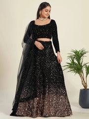 Glamorous Black Sequin Work Velvet Wedding Lehenga Choli