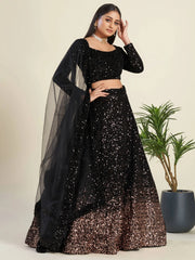 Glamorous Black Sequin Work Velvet Wedding Lehenga Choli
