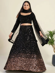 Glamorous Black Sequin Work Velvet Wedding Lehenga Choli