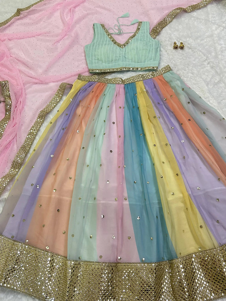 Gorgeous Multi-Color Sequins Georgette Wedding Wear Lehenga Choli