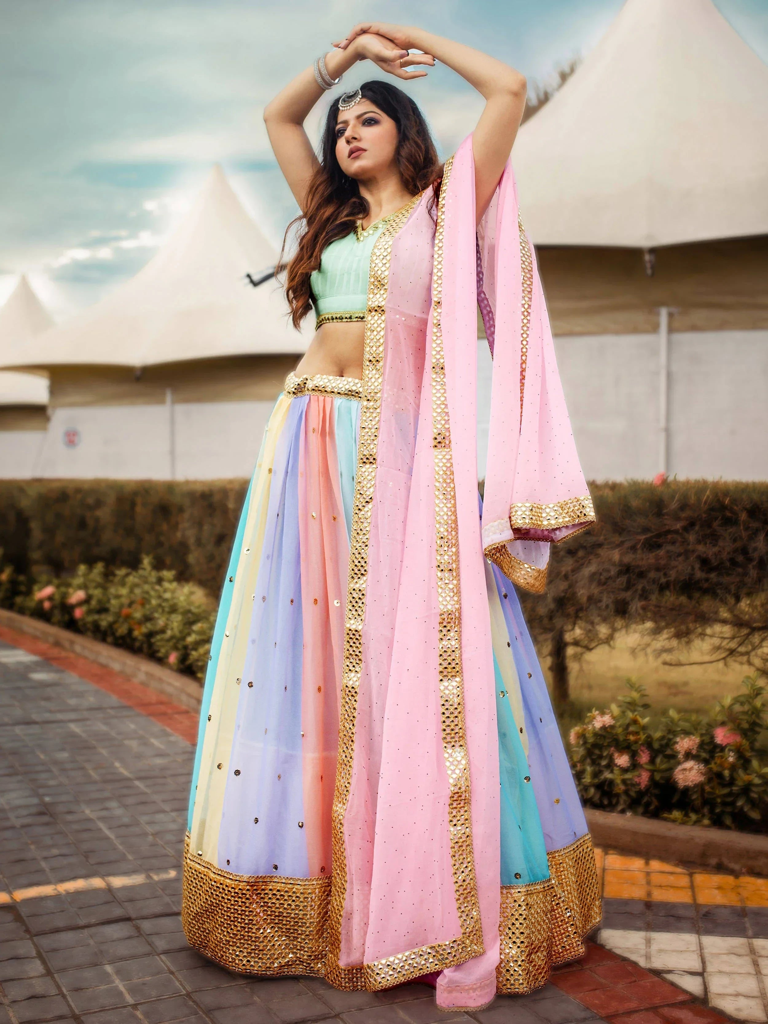 Gorgeous Multi-Color Sequins Georgette Wedding Wear Lehenga Choli