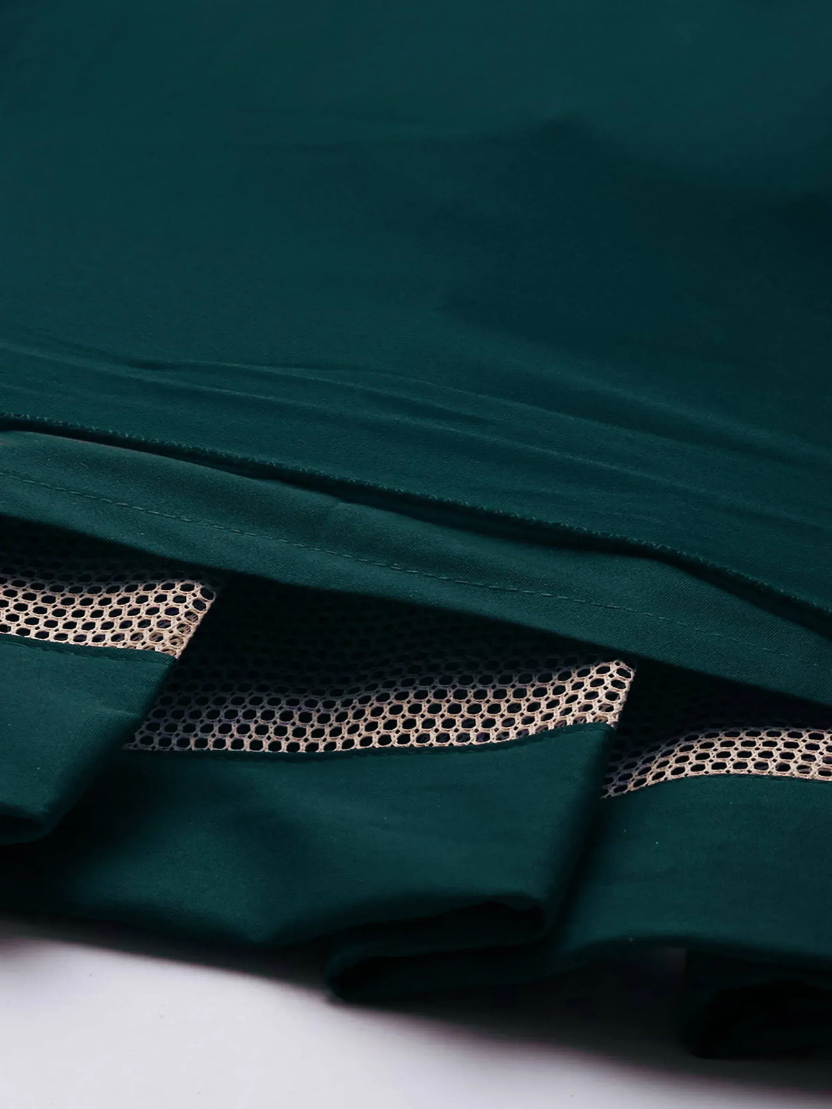 Emerald green ethnic wear with gold mesh detailing, perfect for designer lehenga choli or saree outfits