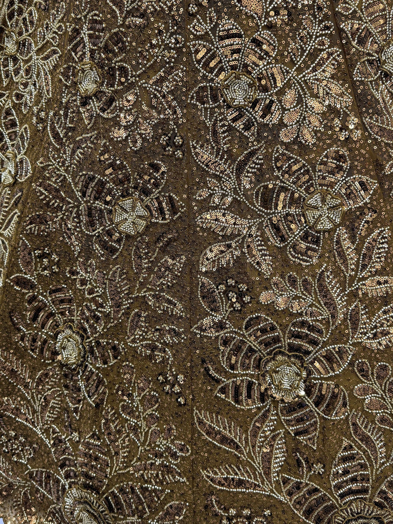 Glowing Olive Green Beads Work Net Wedding Wear Lehenga Choli