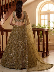 Glowing Olive Green Beads Work Net Wedding Wear Lehenga Choli