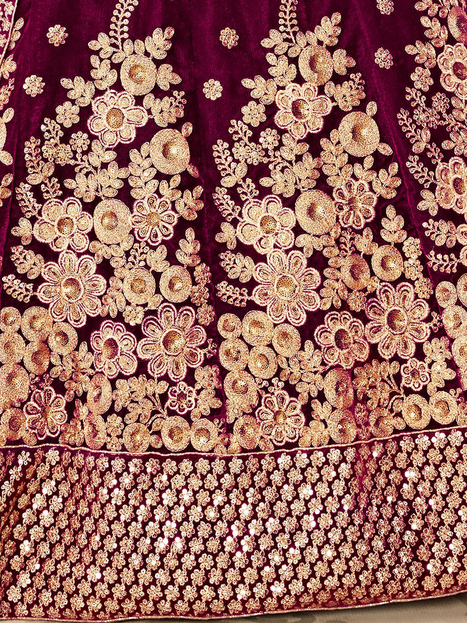 Stylish Purple Zari Embroidered Velvet Bridal Plus Size Lehenga Choli