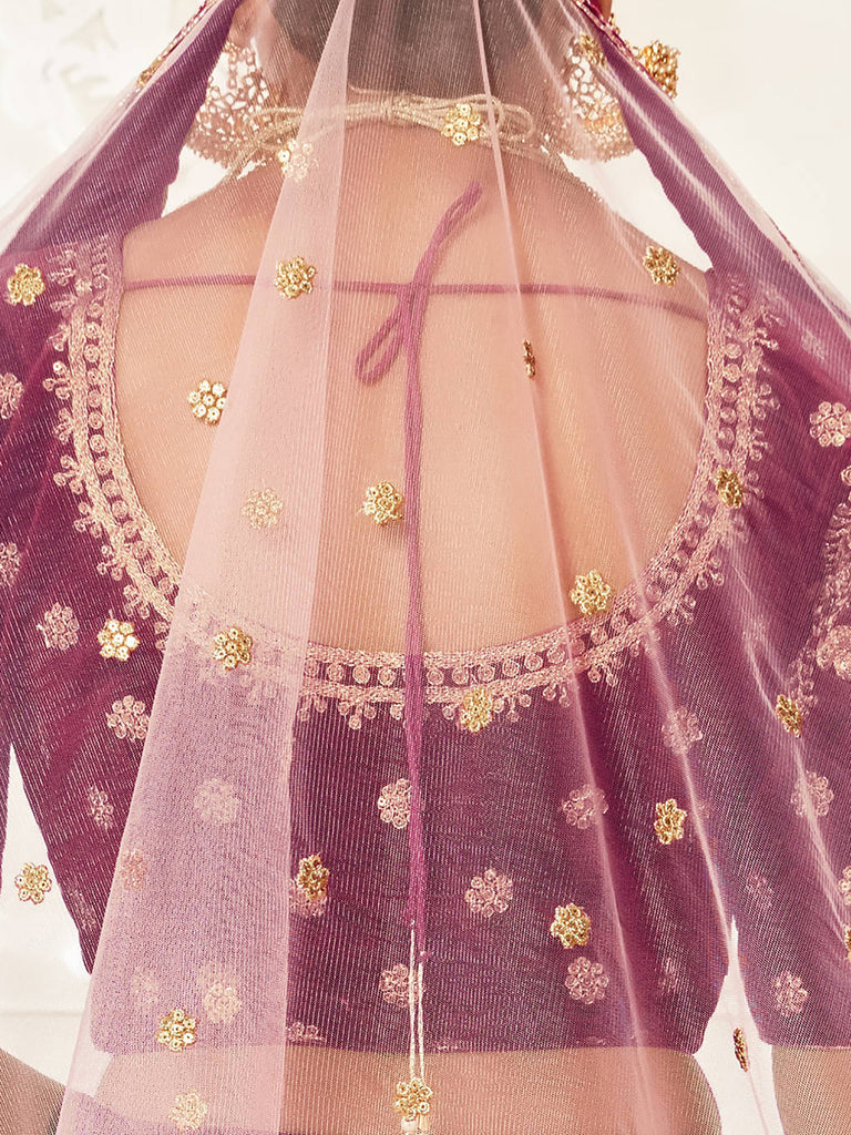 Stylish Purple Zari Embroidered Velvet Bridal Plus Size Lehenga Choli