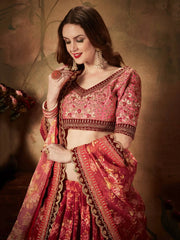 Maroon Floral Digital Printed Organza Bridal Lehenga Choli