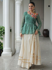 Lavishing Green Cotton Bandhani Printed Navratri Wear Lehenga Choli