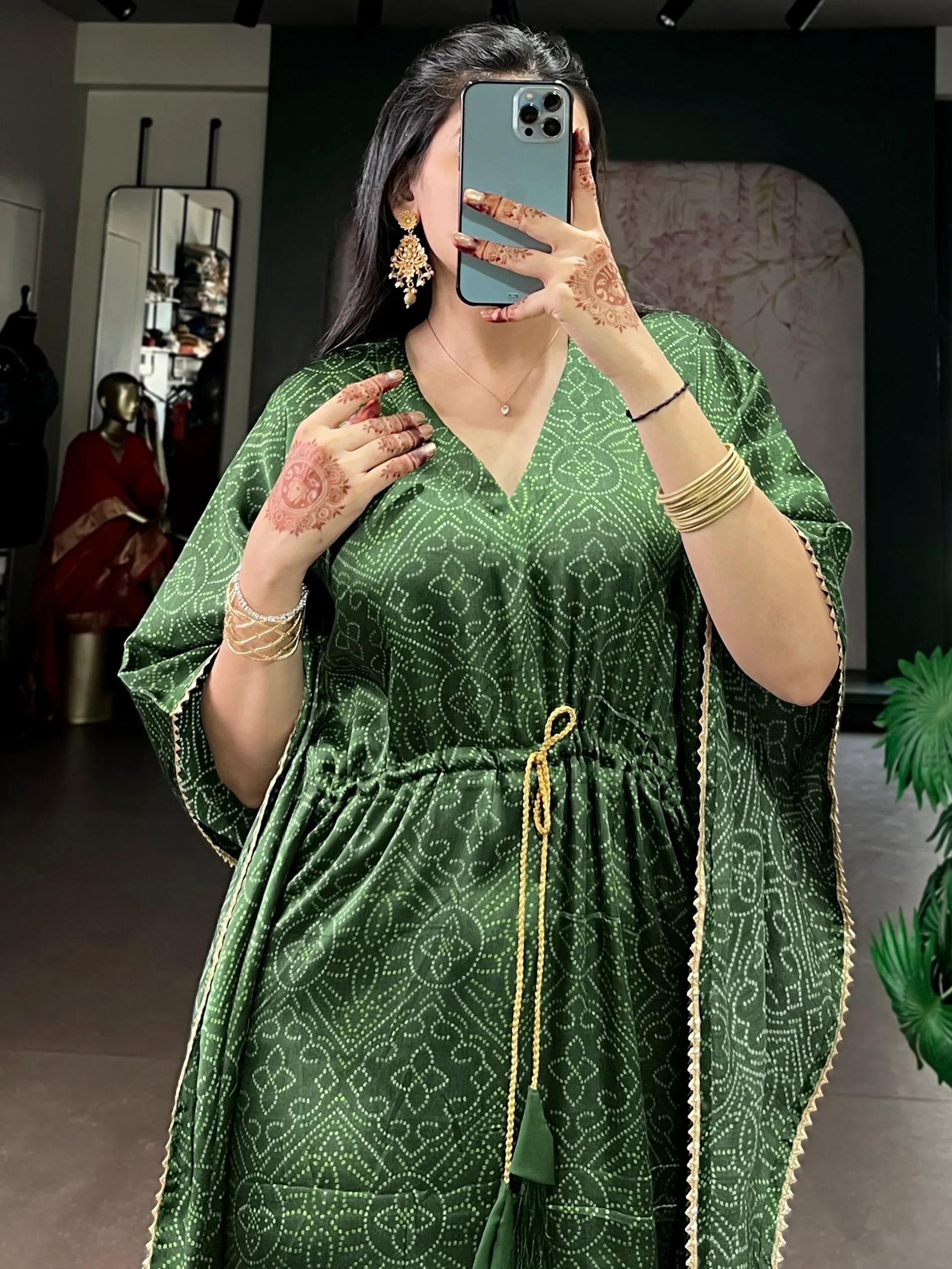 Beautiful Green Gota Laced Gaji Silk Mehendi Wear Kaftan