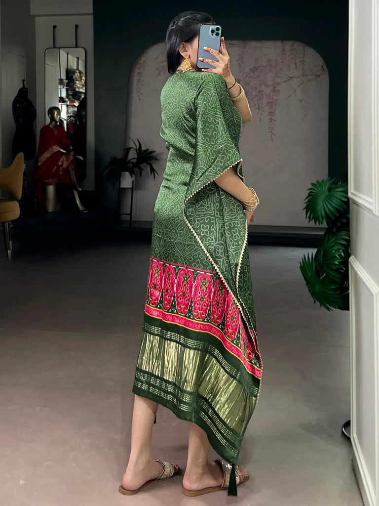 Beautiful Green Gota Laced Gaji Silk Mehendi Wear Kaftan