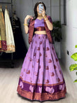 Glamorous Wine Printed Silk Wedding Wear Lehenga Choli With Koti 