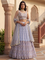 Enchanting Blue Floral Printed Georgette Festival Wear Lehenga Choli