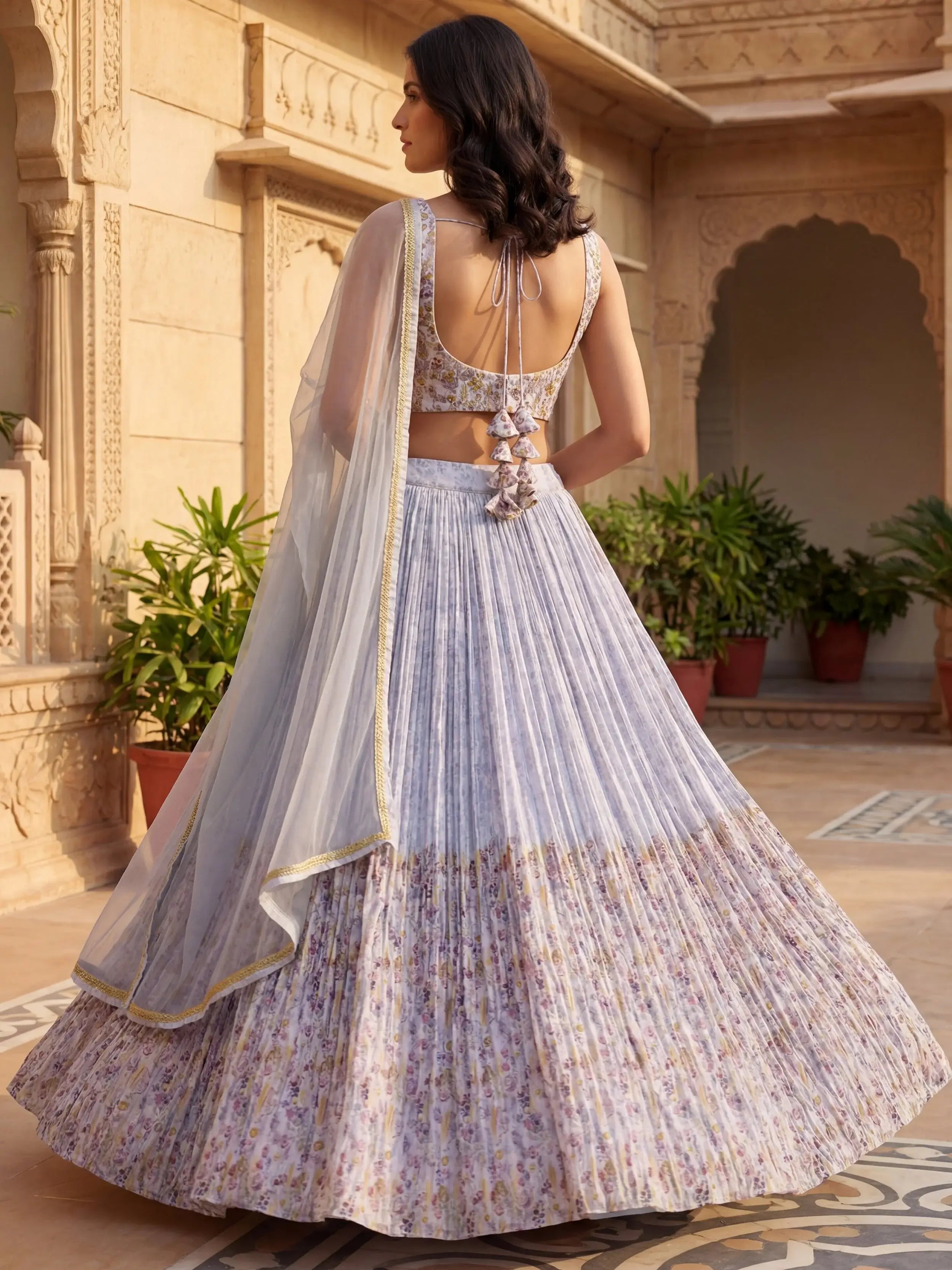 Enchanting Blue Floral Printed Georgette Festival Wear Lehenga Choli