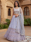 Enchanting Blue Floral Printed Georgette Festival Wear Lehenga Choli