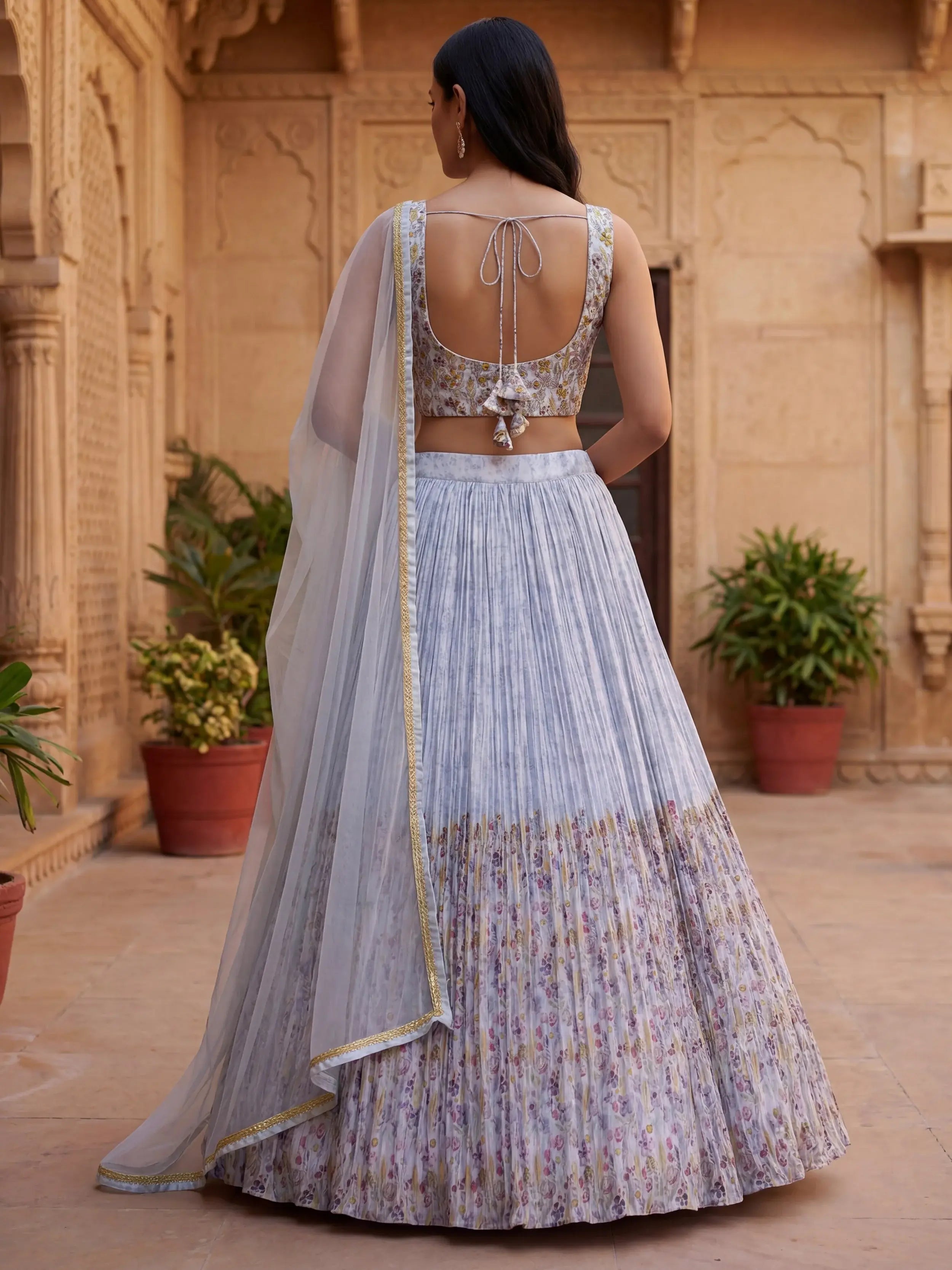 Enchanting Blue Floral Printed Georgette Festival Wear Lehenga Choli