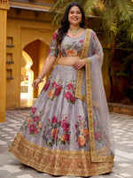Adorable Grey Embroidered Silk Festival Wear Plus Size Lehenga Choli