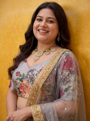 Adorable Grey Embroidered Silk Festival Wear Plus Size Lehenga Choli