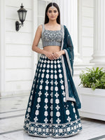 Attractive Green Thread Embroidered Georgette Party Wear Lehenga Choli