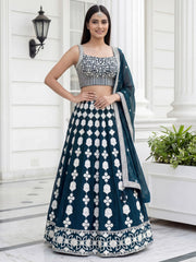 Attractive Green Thread Embroidered Georgette Party Wear Lehenga Choli