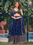 Enchanting Navy Blue Georgette Sequins Embroidered Lehenga Choli