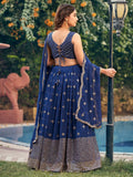 Enchanting Navy Blue Georgette Sequins Embroidered Lehenga Choli