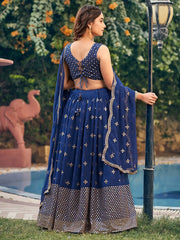 Enchanting Navy Blue Georgette Sequins Embroidered Lehenga Choli