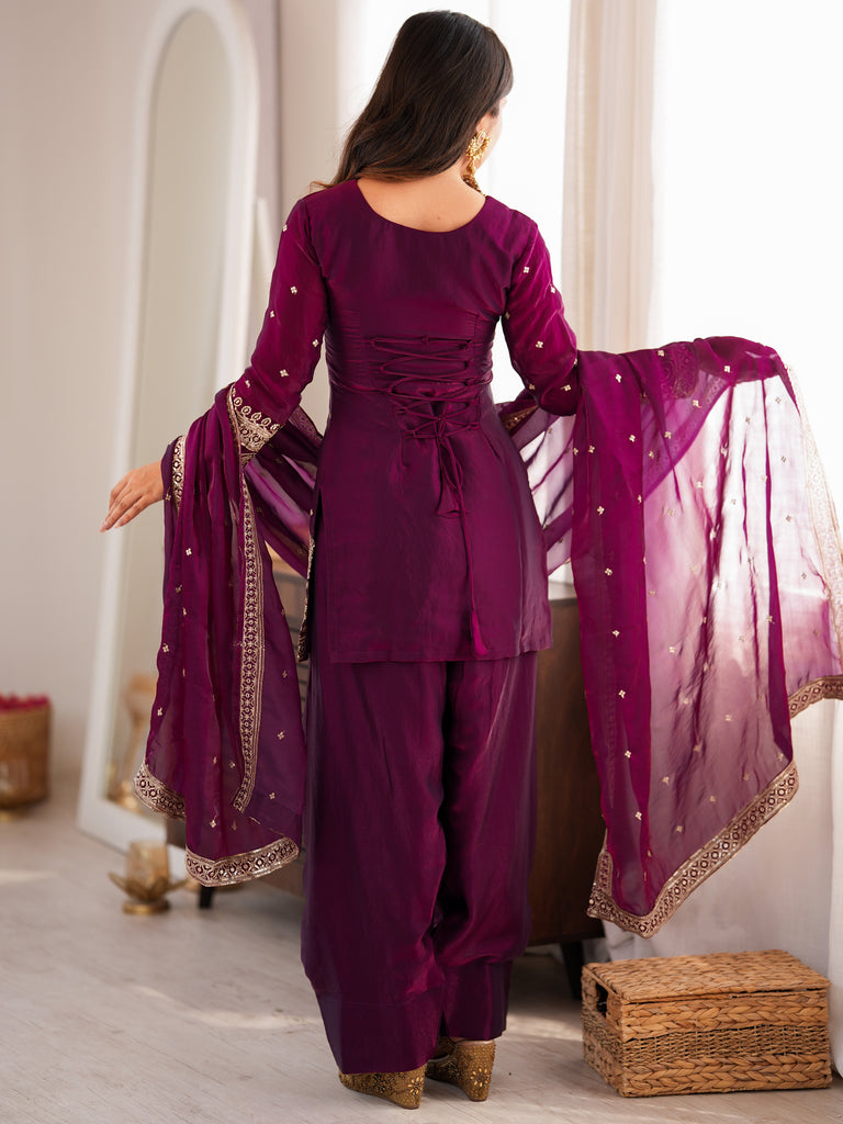 Phenomenal Purple Sequins Silk Festive Wear Salwar Suit