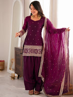Phenomenal Purple Sequins Silk Festive Wear Salwar Suit