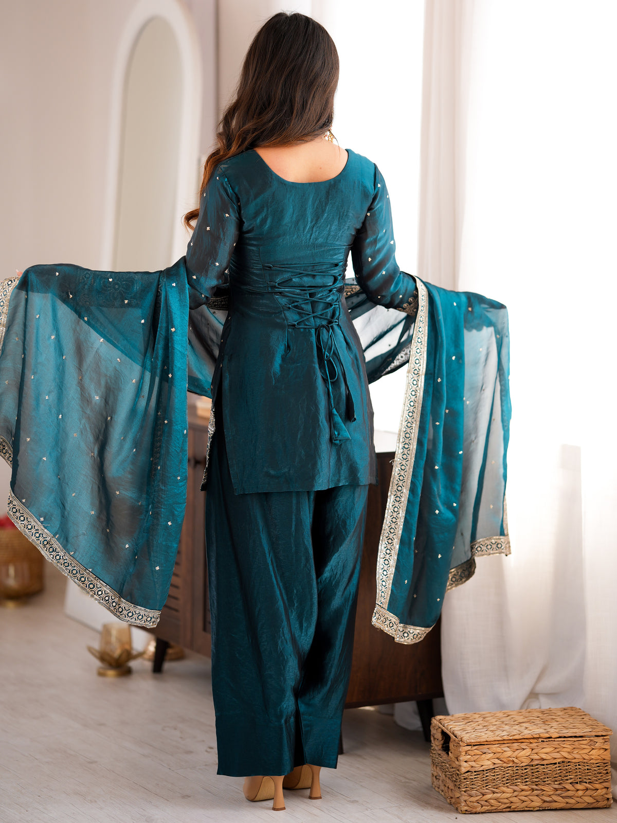 Amazeballs Teal Blue Embroidered Silk Function Wear Salwar Suit