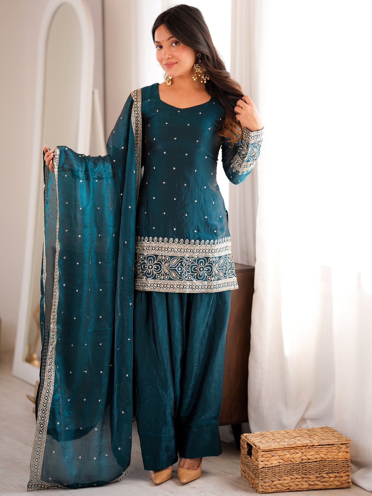 Amazeballs Teal Blue Embroidered Silk Function Wear Salwar Suit