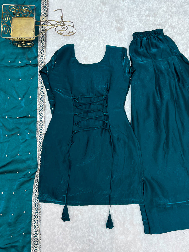 Amazeballs Teal Blue Embroidered Silk Function Wear Salwar Suit