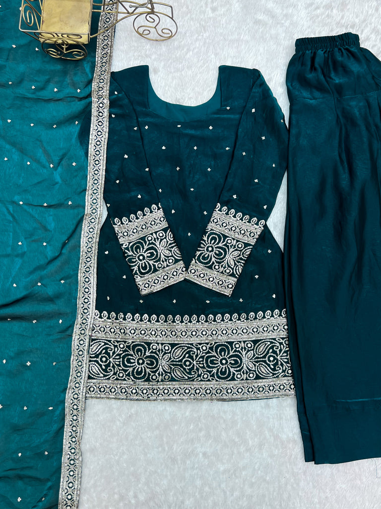 Amazeballs Teal Blue Embroidered Silk Function Wear Salwar Suit