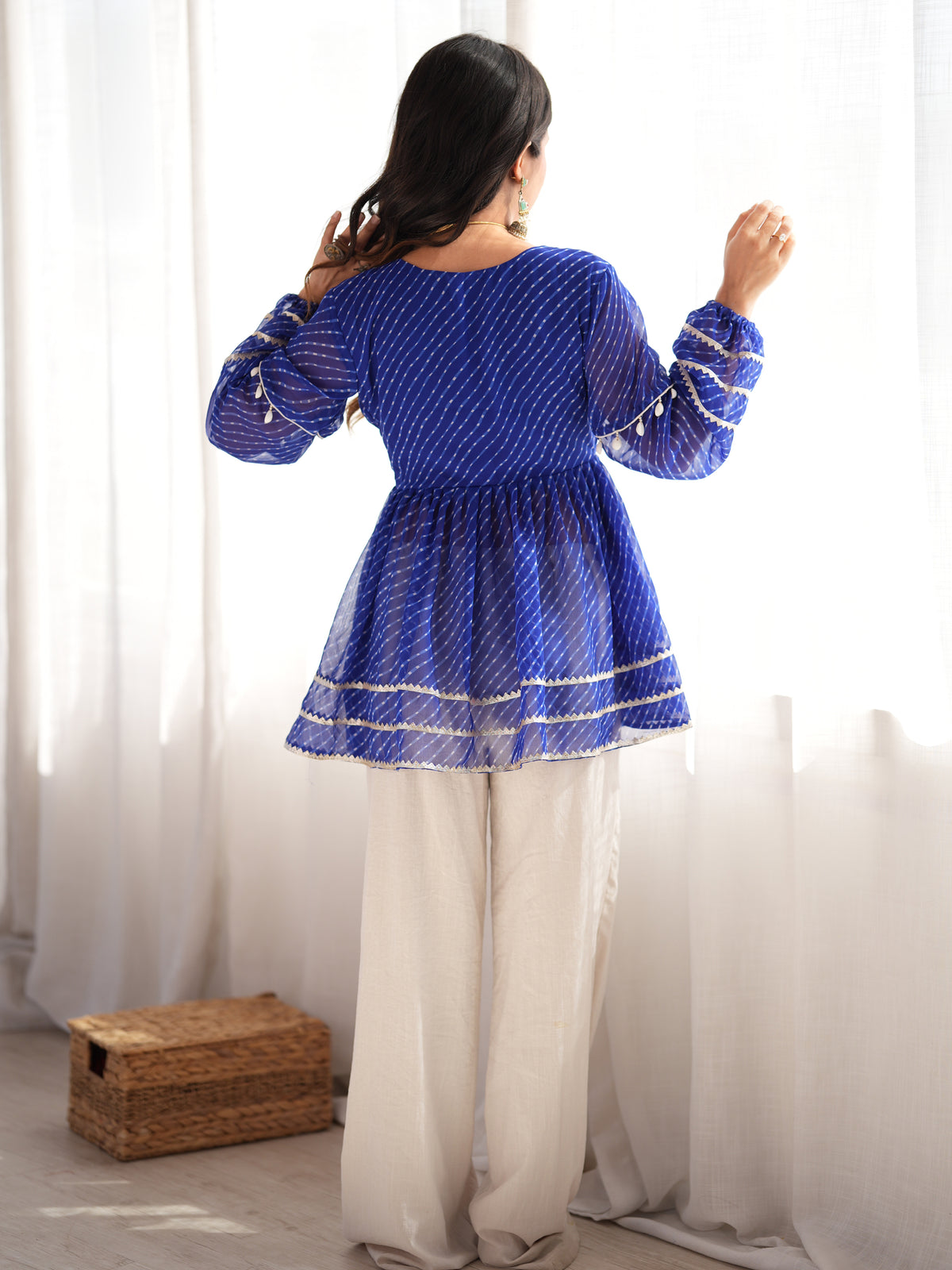 Stunning Blue Laheriya Printed Georgette Navratri Wear Top