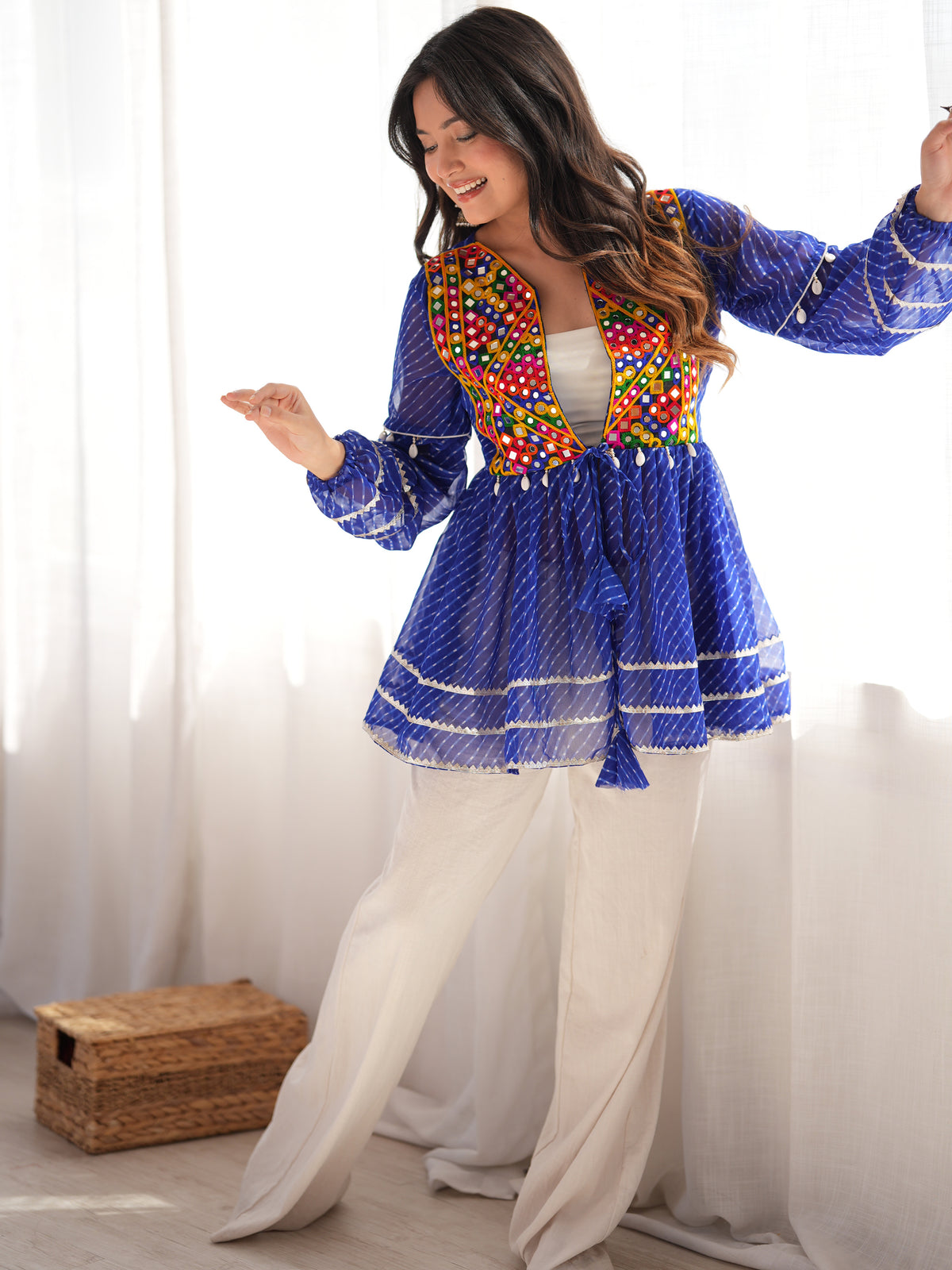 Stunning Blue Laheriya Printed Georgette Navratri Wear Top