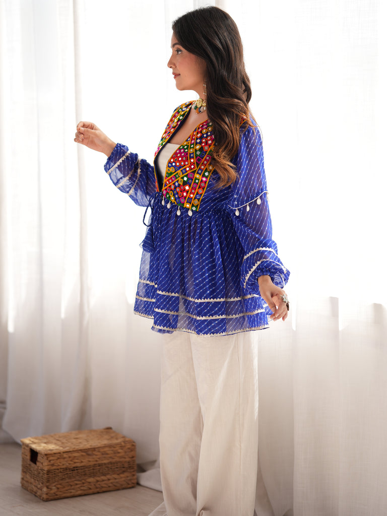Stunning Blue Laheriya Printed Georgette Navratri Wear Top