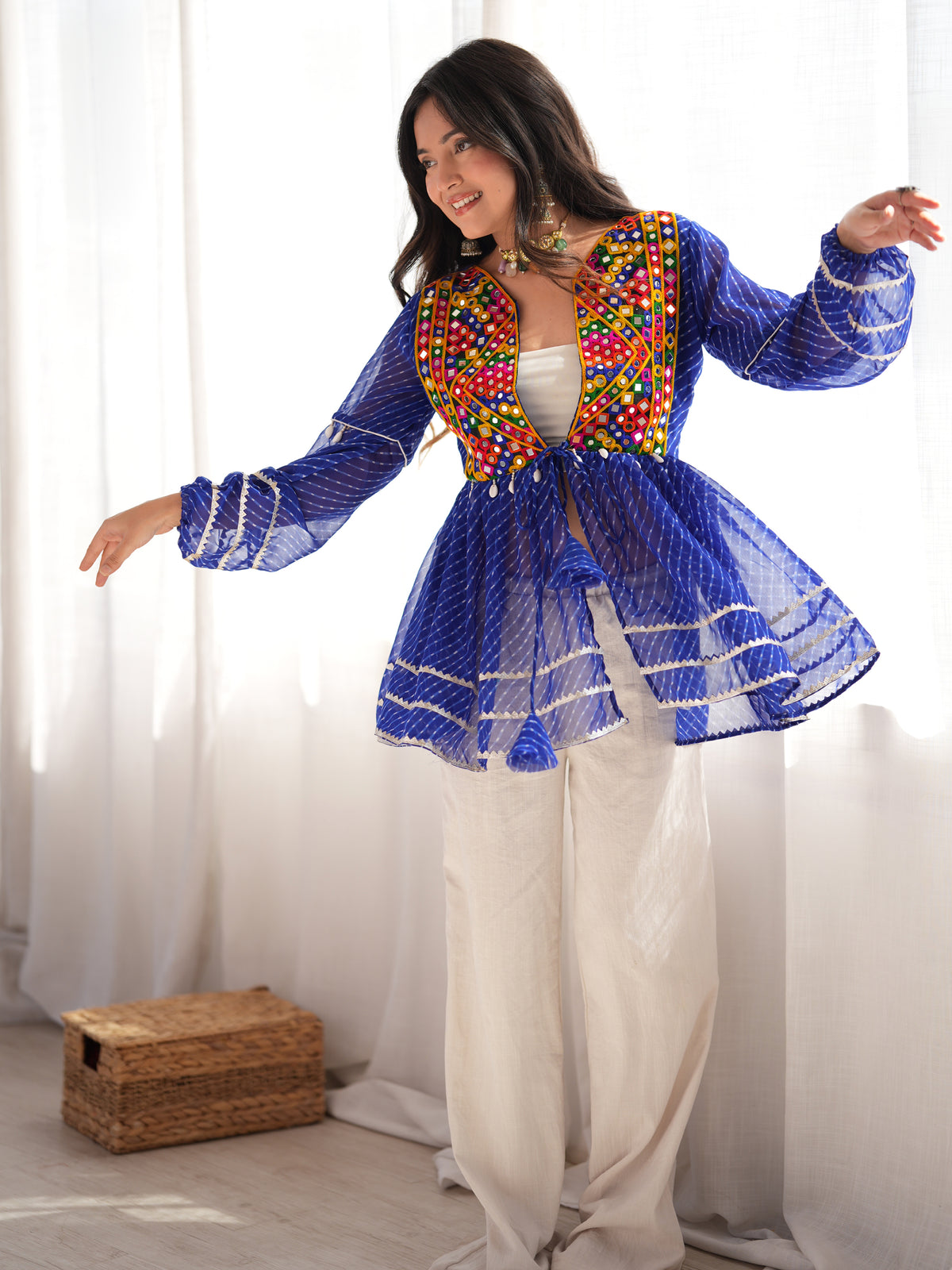 Stunning Blue Laheriya Printed Georgette Navratri Wear Top