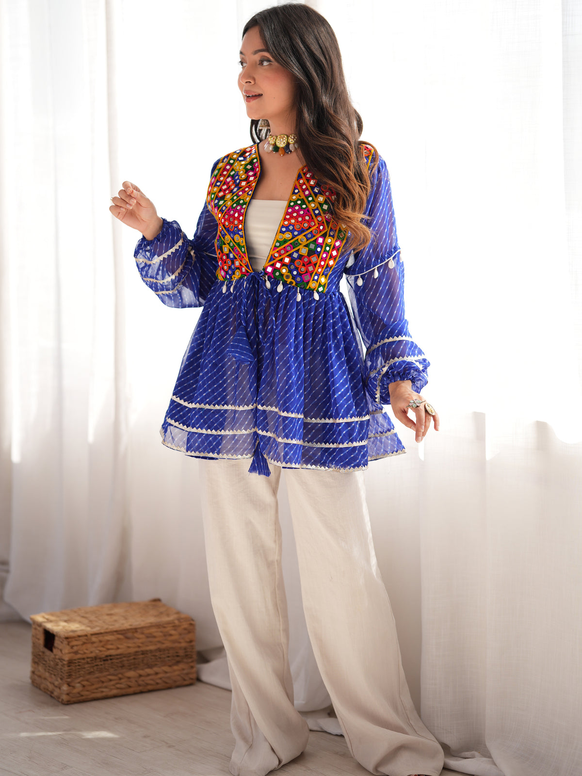 Stunning Blue Laheriya Printed Georgette Navratri Wear Top