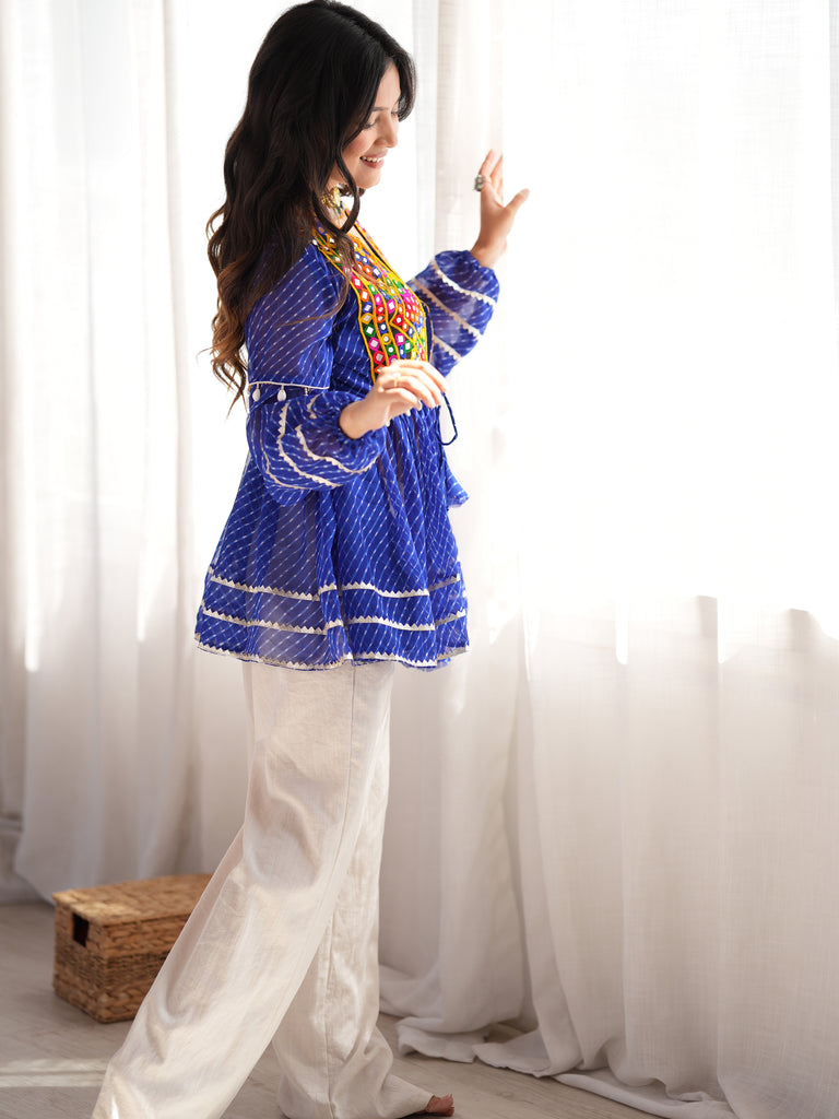 Stunning Blue Laheriya Printed Georgette Navratri Wear Top