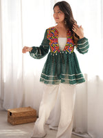 Wonderful Bottle Green Embroidered Georgette Navratri Special Top