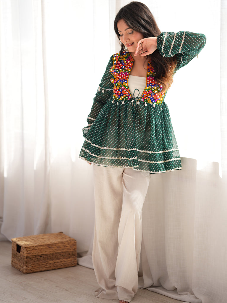Wonderful Green Embroidered Georgette Navratri Special Top